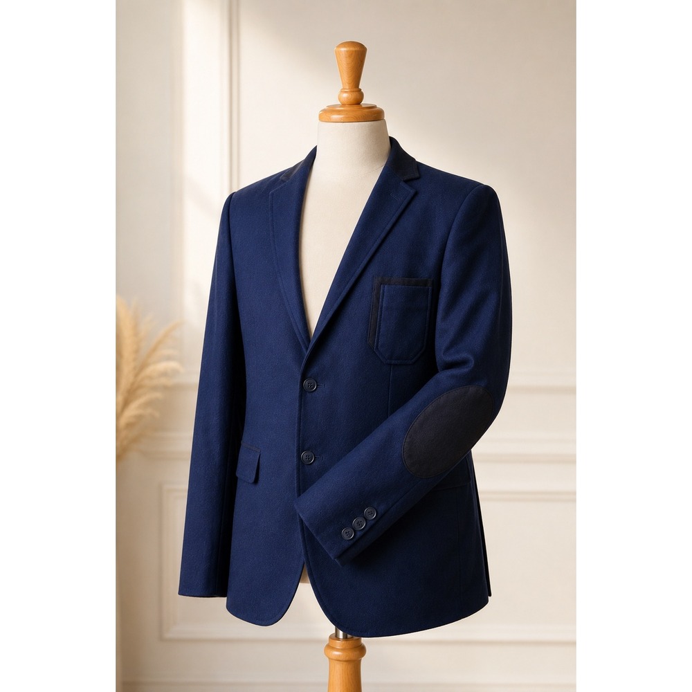 Navy Elbow Patch Blazer Men's XL Preppy Professor Sport Coat Made in Turkey